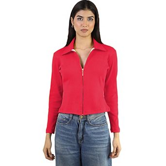 Artyska Women’s Ribbed Zip-Up Collared Long Sleeve Top