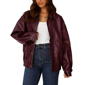 Women's Oversized Faux Leather Moto Jacket