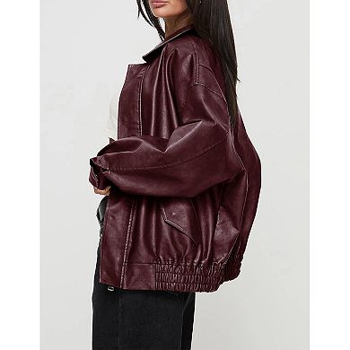 Women's Oversized Faux Leather Moto Jacket