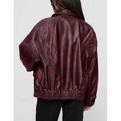 Women's Oversized Faux Leather Moto Jacket