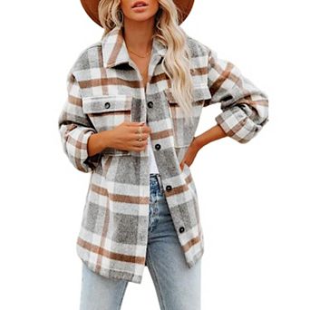 Plaid Button-Up Shirt Jacket with Side Pockets