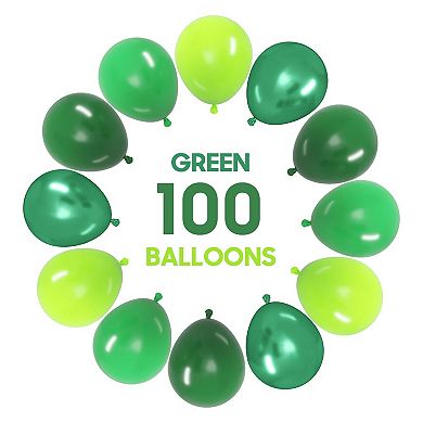 100Pcs Green 12 Inch Latex Balloons in Various Shades for Jungle Safari and Party Supplies