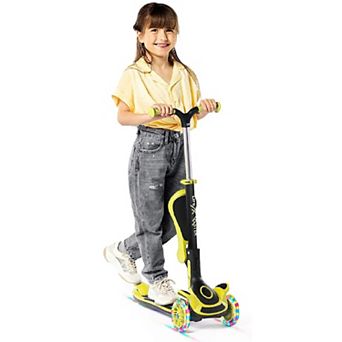 3 Wheel Kids Scooter with Foldable Seat, Adjustable Handlebar, LED Wheels, Anti-Slip Deck