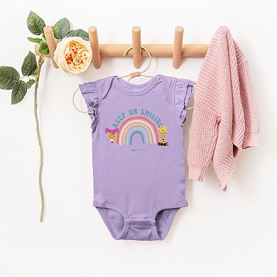 The Juniper Shop Mini Smiley Keep On Smiling Rainbow Flutter Sleeve Bodysuit