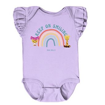 The Juniper Shop Mini Smiley Keep On Smiling Rainbow Flutter Sleeve Bodysuit