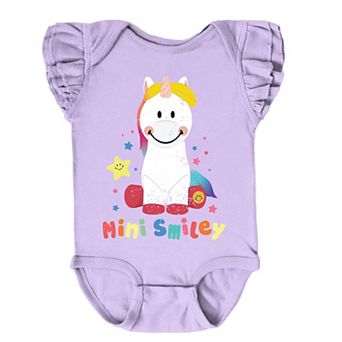 The Juniper Shop Mini Smiley Unicorn Distressed Flutter Sleeve Bodysuit