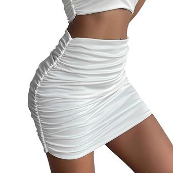 Women's Ruched Bodycon Mini Skirt High Waist Stretchy Short Skirt
