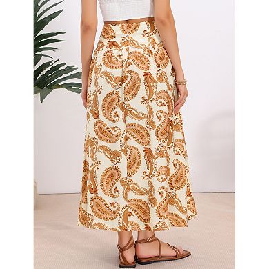 Floral Midi Skirt for Women's Summer High Waist Boho Paisley Print A-Line Zipper Trendy Skirts