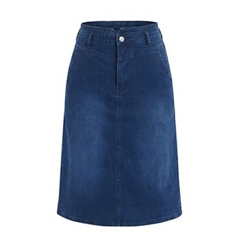 Denim Skirt for Women Casual Back Slit Stretchy High Waisted Midi Jean Skirt