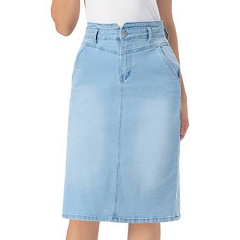 Denim Skirt for Women Casual Back Slit Stretchy High Waisted Midi Jean Skirt