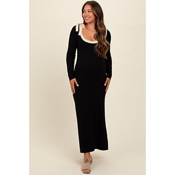 Maternity Shoulder Bow Detail Maxi Sweater Dress