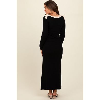Maternity Shoulder Bow Detail Maxi Sweater Dress