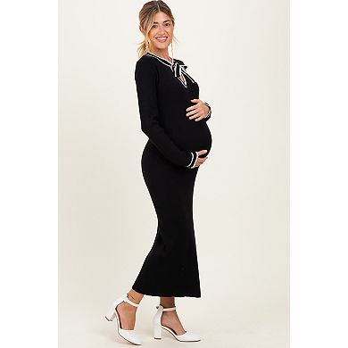 Maternity Tie Neck Sweater Midi Dress