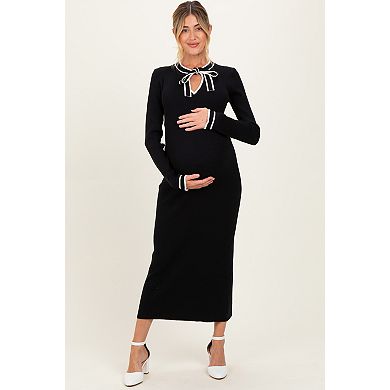 Maternity Tie Neck Sweater Midi Dress