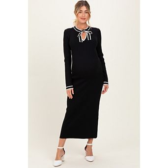 Maternity Tie Neck Sweater Midi Dress
