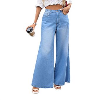 Women's Flare Jeans High Waisted Wide Leg Baggy Jean For Women Stretch Denim Pants