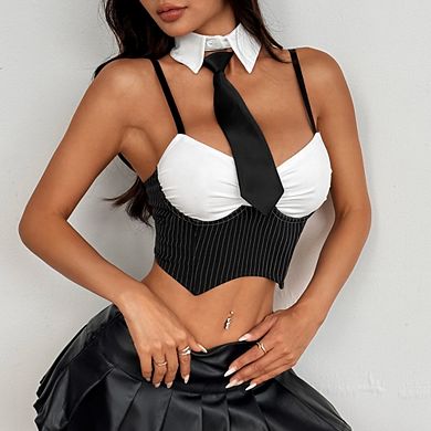 Womens V Neck Bustier Corset Tops Backless Detachable Collar Bralette Crop Tops Party Summer Outfits