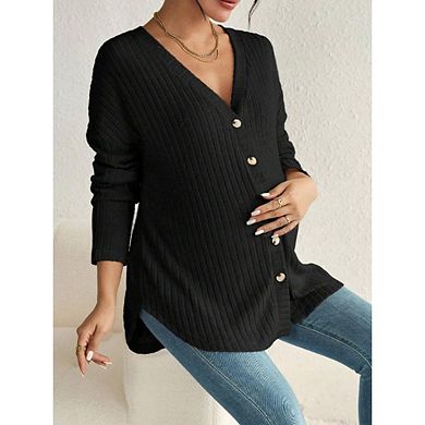 Women's Maternity Shirts Knit Button Down Nursing Top Casual Front Opening Maternity Clothes