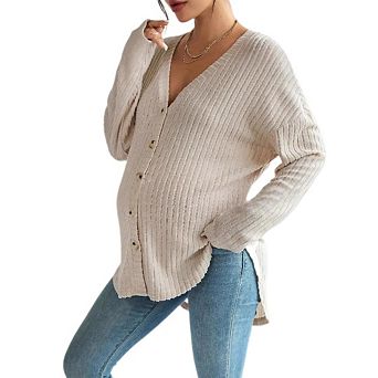Women's Maternity Shirts Knit Button Down Nursing Top Casual Front Opening Maternity Clothes