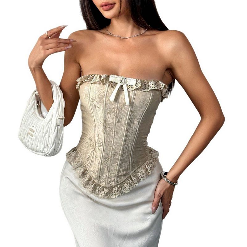 トップス andwang satin lingerie corset tops beige 8015954_Apricot_Lace?wid=800&
