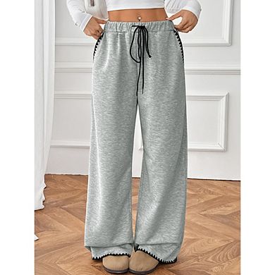 Womens High Waist Sweatpants Drawstring Lounge Pants Casual Pants Elastic Wide Leg Loose Bottom