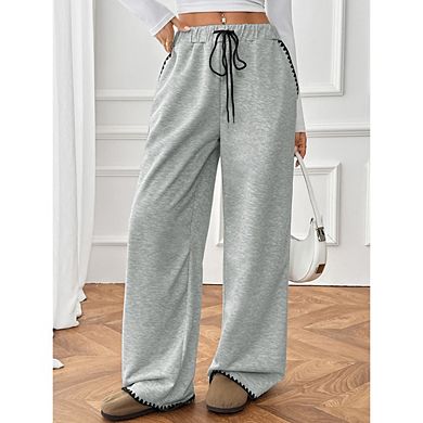Womens High Waist Sweatpants Drawstring Lounge Pants Casual Pants Elastic Wide Leg Loose Bottom
