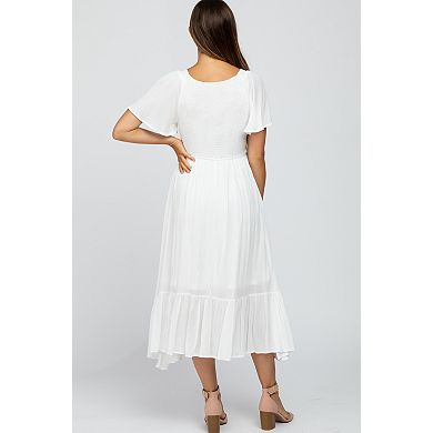 Maternity Smocked V-Neck Midi Dress