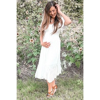 Maternity Smocked V-Neck Midi Dress