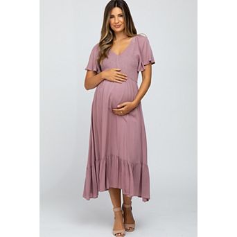 Maternity Smocked V-Neck Midi Dress