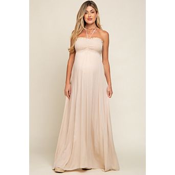 Maternity Smocked Halter Maxi Dress