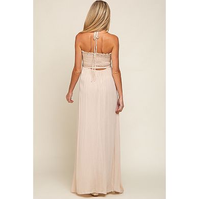 Maternity Smocked Halter Maxi Dress