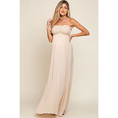 Maternity Smocked Halter Maxi Dress