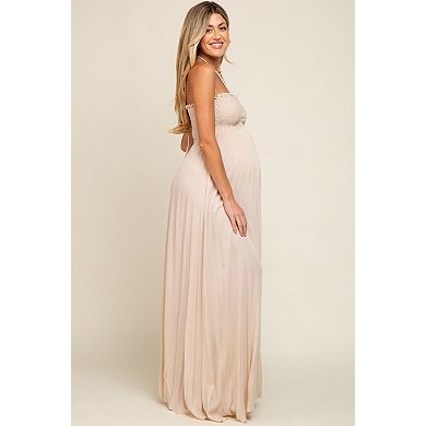 Maternity Smocked Halter Maxi Dress