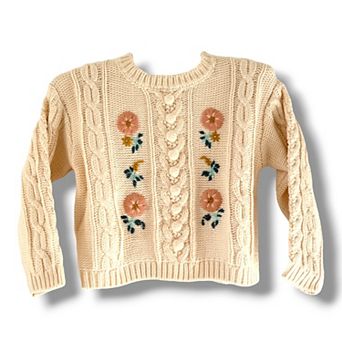 Toddler Girls Floral Embroidered Sweater