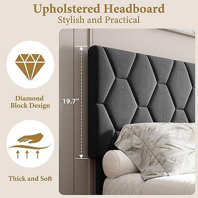 Upholstered Platform Bed Frame with Headboard, Sturdy Wood Slat Support - No Box Spring Needed