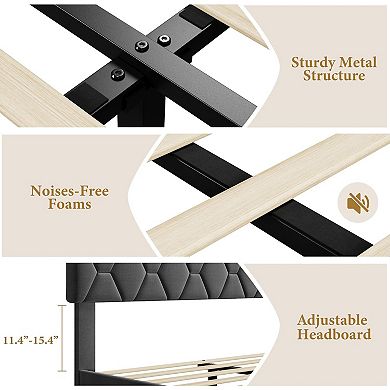 Upholstered Platform Bed Frame with Headboard, Sturdy Wood Slat Support - No Box Spring Needed