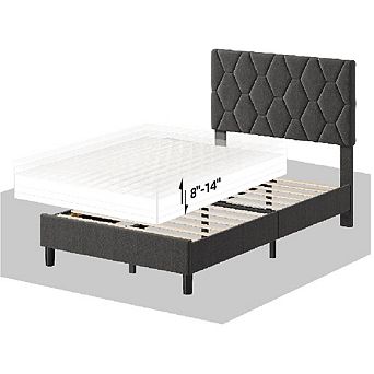 Upholstered Platform Bed Frame with Headboard, Sturdy Wood Slat Support - No Box Spring Needed