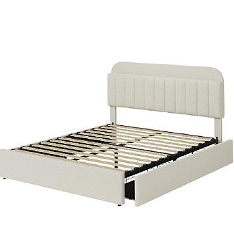 Platform Bed Frame,Kids Bed Frame with Storage Headboard, 2 Rolling Drawers, Noise Free Bedframe