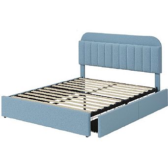 Platform Bed Frame,Kids Bed Frame with Storage Headboard, 2 Rolling Drawers, Noise Free Bedframe
