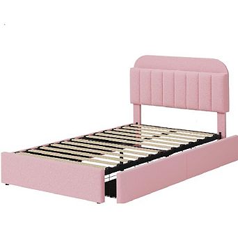 Platform Bed Frame,Kids Bed Frame with Storage Headboard, 2 Rolling Drawers, Noise Free Bedframe