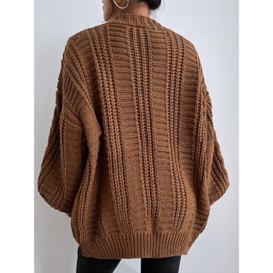 Women's Cable Knit Cardigan Sweater Lantern Long Sleeve Chunky Coats