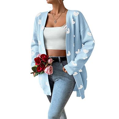 Women's Heart Cardigan Sweater Oversized Valentine's Day Cardigan Cute Heart Print