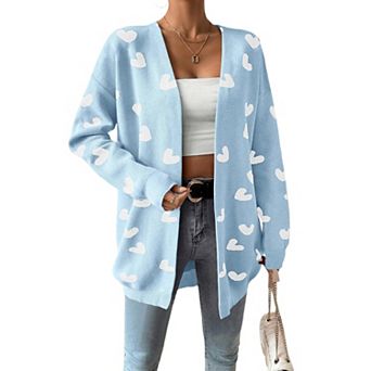 Women's Heart Cardigan Sweater Oversized Valentine's Day Cardigan Cute Heart Print