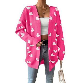 Women's Heart Cardigan Sweater Oversized Valentine's Day Cardigan Cute Heart Print