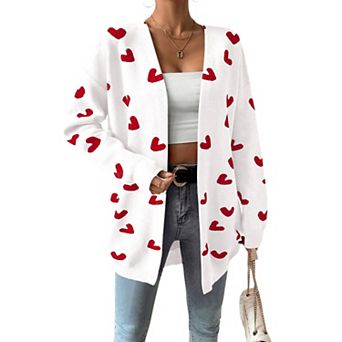 Women's Heart Cardigan Sweater Oversized Valentine's Day Cardigan Cute Heart Print