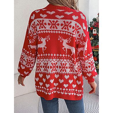 Women Christmas Long Sleeve Cardigan Sweaters with Pockets