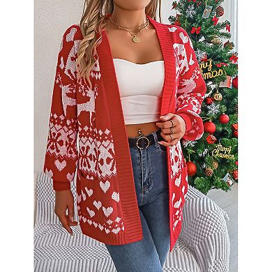 Women Christmas Long Sleeve Cardigan Sweaters with Pockets