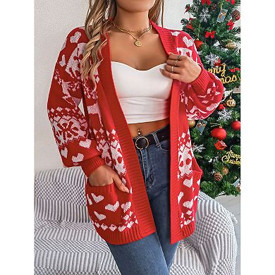 Women Christmas Long Sleeve Cardigan Sweaters with Pockets