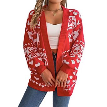 Women Christmas Long Sleeve Cardigan Sweaters with Pockets