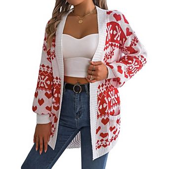 Women Christmas Long Sleeve Cardigan Sweaters with Pockets